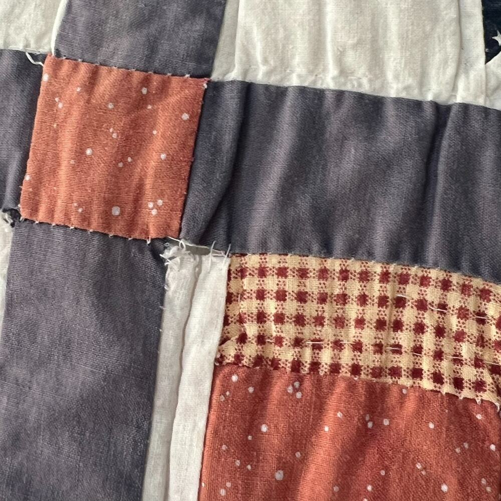 Vintage Americana Handmade Quilt 95 x 98 in Patriotic Cabin Star Patchwork - Picture 12 of 16